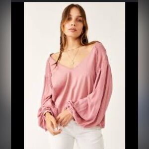NWOT- Free People- Kathy LS Tee- Blush- Oversized Small